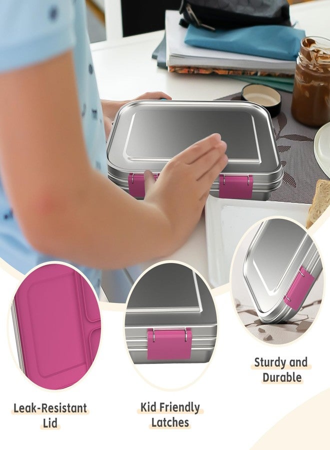 BOSEDSANG Stainless Steel Kids Leak-Resistant Bento Lunch Box, 3-Compartments with Silicone Container, Dishwasher-Safe, Child-Friendly Design for School, Picnics & Travel,BPA-Free(Pink) - Image 5